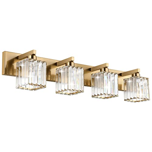 Bathroom Lighting Fixtures Modern Crystal Vanity Light Brass 4 Light Bathroom Vanity Light