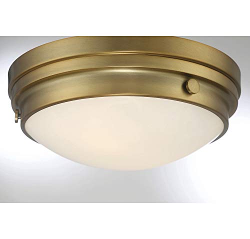 6-3350-14-322 Lucerne Industrial White Glass Flush Mount, 2-Light 120 Total Watts, 5" H x 13" W, Warm Brass