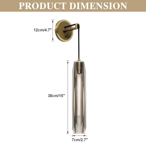 Lighting Long Crystal Wall Sconces Brass Gold Bathroom Vanity Light 15” Smoke Glass Wall Sconce Mid Century Modern Bedroom Wall Lamp Vintage Kitchen Wall Sconce