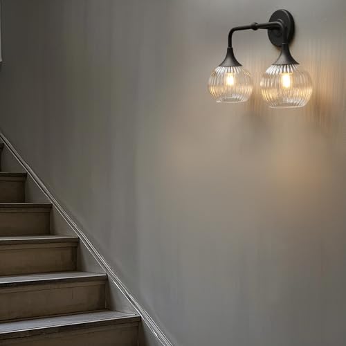 Vintage Vanity Light Matte Black 2 Lights Sconce