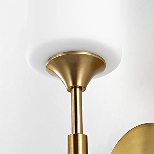 Gold Wall Sconce Set of 2 with White Cylinder Glass Shades Modern Mid Century Bathroom Vanity Wall Light Fixtures Industrial Brushed Brass Wall Lamp for Bedroom Mirror Living Room Restaurant (2 Count)