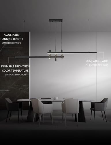 71" Black Linear LED Pendant Light Dimmable for Kitchen Island