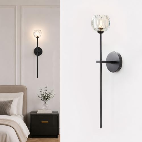 Black Crystal Wall Sconces Brass Mid Century Modern Vanity Bathroom Sconce