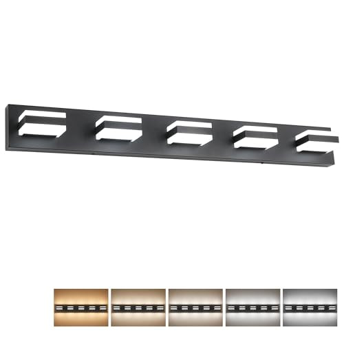 5 Lights Bathroom Light Fixtures Modern Bathroom Lights Over Mirror Black Vanity Lights for Bathroom LED Light Fixture Restroom 5 Color Temperature Adjustable 5CCT ETL Listed