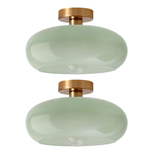 Mid Century Ceiling Lights Milk Green Ceiling Light fixtures Round Dome Shade Gold Brass Semi Flush Mount Ceiling Light
