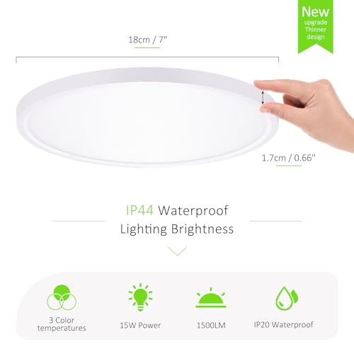 LED Flush Mount Ceiling Light 7in Thin 3CCT White Wired