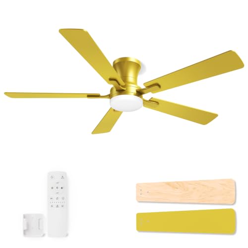 52 Inch Gold Low Profile Ceiling Fan with Light and Remote (Gold / 52 Inch)