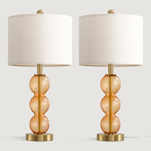 25" Amber Glass Table Lamps for Living Room (2 Count)