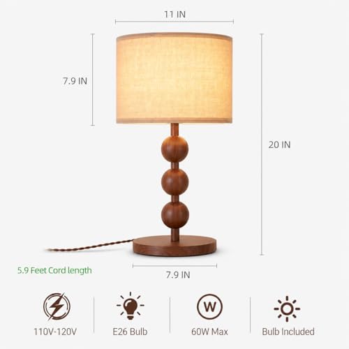20" Vintage Boho Wood Pattern Table Lamp for Bedroom Living Room