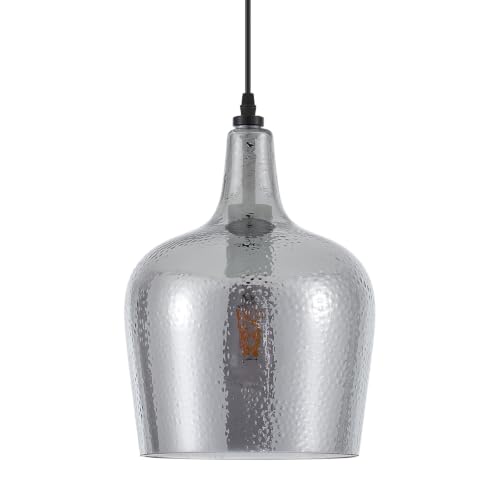 10” Large Hammered Glass Pendant Light Modern Smoky Black Dome Pendant Lighting Fixtures for Kitchen Island Dining Room Hallway