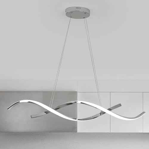 Dining Room Light Fixtures Over Table,Dimmable36 Chrome LED Light | Modern Wave LED Chandelier for Kitchen Island, Dimmable Pendant Light with Adjustable Hanging Wire and Premium Chrome Finish