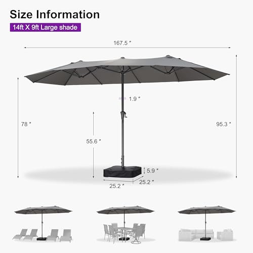 Patio Umbrella 14ft with Base UV Resistant Rectangle