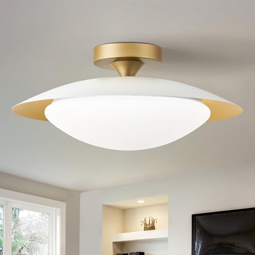 Dimmable Modern LED White and Gold Ceiling Light Fixture 15.75 in