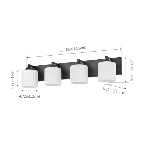 4 Light Black Bathroom Vanity Light with White Glass Shades