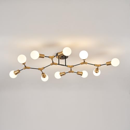 Modern Gold and Black Sputnik Semi Flush Mount Ceiling Light Fixture