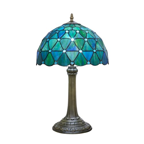 Tiffany Style Sea Blue Stained Glass Table Lamp Bedroom Bedside Lamp Living Room Dining Room Office Decoration Desk Lamp Home Decoration Creative Gift