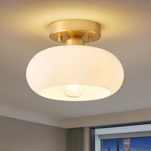 Mid Century Modern Gold Semi Flush Ceiling Light 8.66 Inch