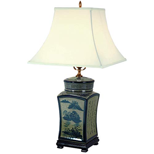 25" Blue & White Chinese Calligraphy Porcelain Lamp