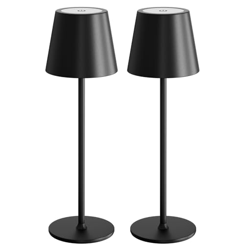 2 Pack Cordless Table Lamp Rechargeable 5000mAH Battery Operated Lights Touch Control LED Portable Desk Lamps 3 Color Dimming for Outdoor Coffee Bedroom Kitchen (2 Count)