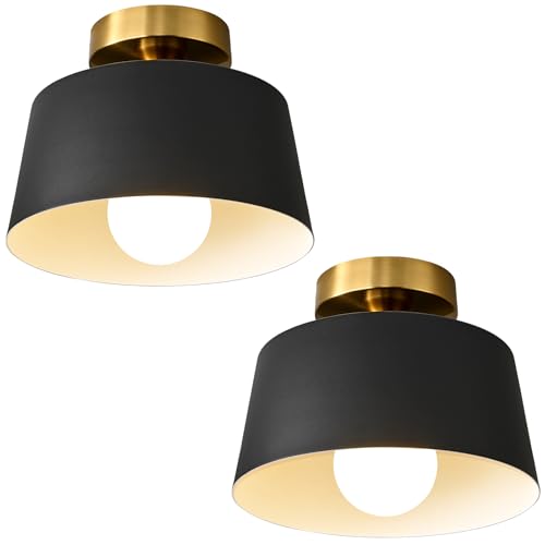 2 Pack Black and Gold Modern Semi Flush Mount Ceiling Light Fxiture 10 in (2 Count)