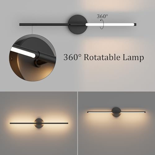 28In Black Wall Sconce Set of Two Hardwired 3000K LED Modern Wall Light Fixture 360° Rotatable for Living Room Hallway Bedroom (2 Count)
