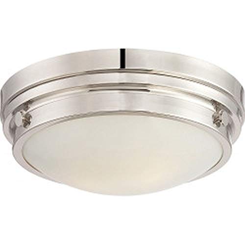 6-3350-14-109 Lucerne Industrial White Glass Flush Mount, 2-Light 120 Total Watts, 5" H x 13" W, Polished Nickel