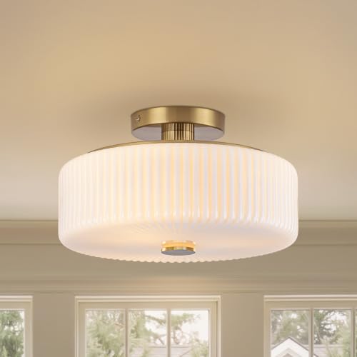 Mid Century Modern Gold Semi Flush Mount Ceiling Light