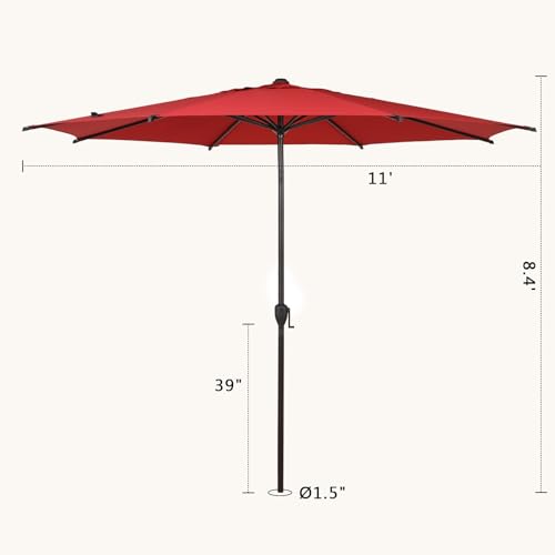 11FT Lyon Outdoor Patio Umbrella Outdoor Table Umbrella with Push Button Tilt and Crank Market Umbrella 8 Sturdy Ribs UV Protection Waterproof for Garden Deck Backyard Pool Dark Red