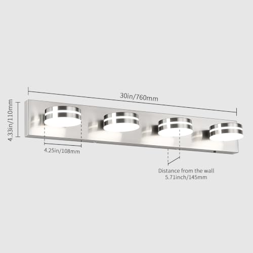 LED Modern Bathroom Lights Fixtures 4 Light 30in Brushed Nickel