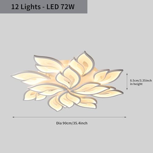 35.4" Flower Shaped Ceiling Light Dimmable Modern Ceiling Lamp Remote Control LED Lighting Fixture for Living Room Kitchen Dining Room
