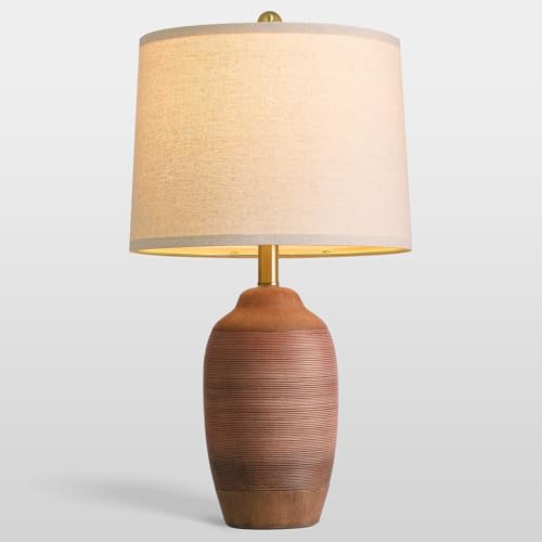 24.5" Single Rustic Terracotta Brown Handcrafted Ceramic Table Lamp 5FT Cord