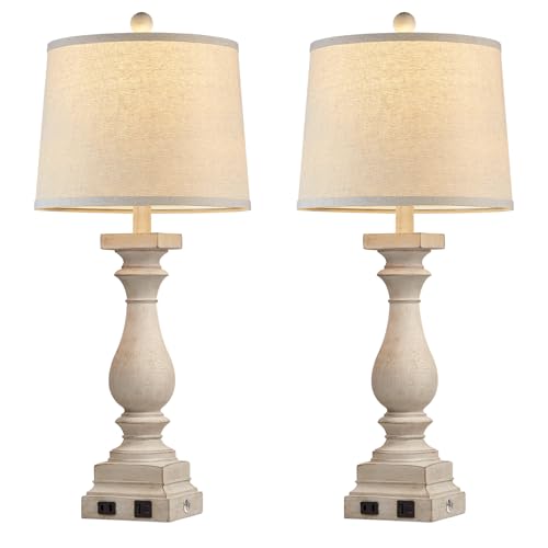28" Tall Farmhouse Table Lamps with USB C+A Ports and AC Outlet