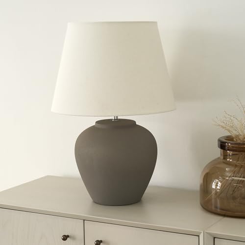 Home 20" Brown Matte Ceramic Table Lamp with Fabric Shade