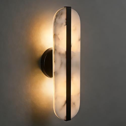 15.7in Natural Alabaster Wall Sconce Oval Marble Sconce Lighting