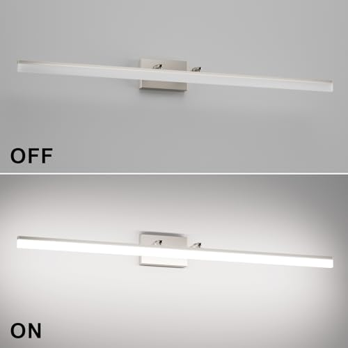 48inch Brushed Nickel Bathroom Llight Fixtures LED Vanity Light Adjustable Modern Vanity Lights Over Mirror Rotatable Lighting 5500K