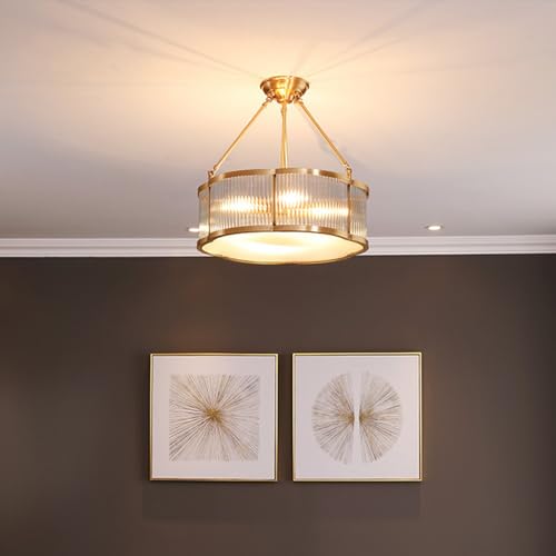 24 in Large Semi Flush Brass Chandelier for Living Room Bedroom