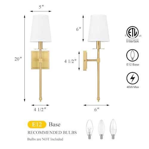 Brass Wall Sconces Set of 2 Gold Sconce Light for Living