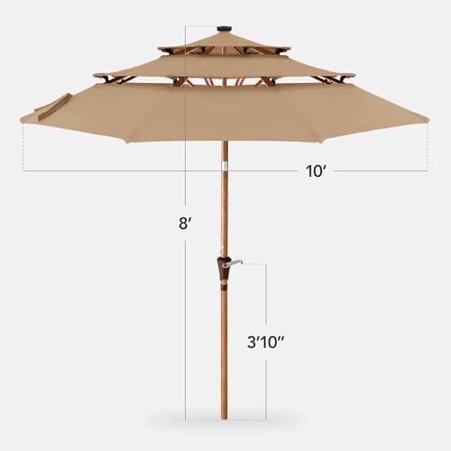 10ft 3 Tier Solar Patio Market Umbrella