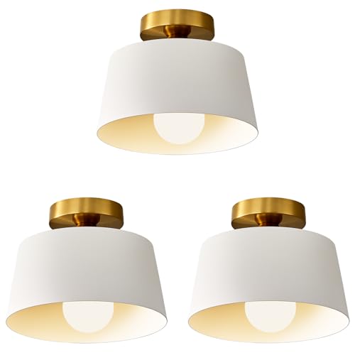 3 Pack White and Gold Modern Semi Flush Mount Ceiling Light Fxiture 10 in (3 Count)