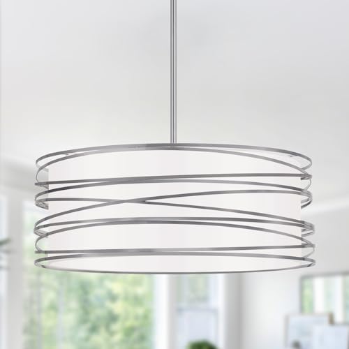 5 Light Drum Chandelier 19.7'' Brushed Nickel Industrial Light Fixture
