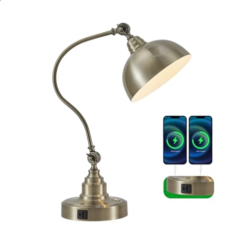 Dimmable Touch Control Antique Brass Swing Arm Desk Lamp with Charging Port