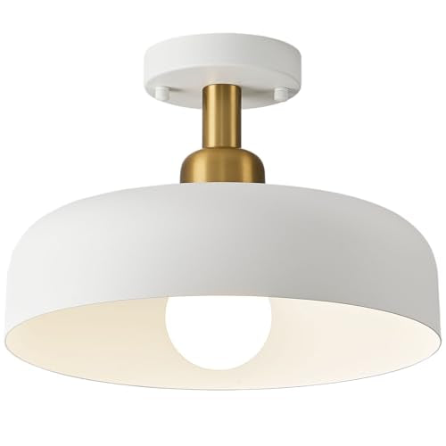 White and Gold Modern Semi Flush Mount Ceiling Light Fxiture 12.6 in