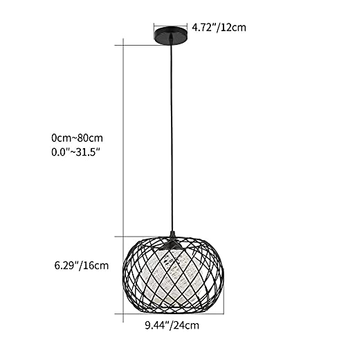 Black Metal Cage Rattan Pendant Light