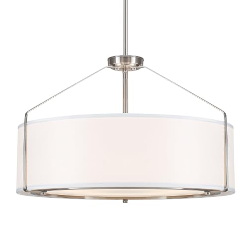 23Inch Drum Chandelier Large Nickel & White Pendant Lights for Dining Room
