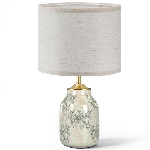 1 Pcs 21" Farmhouse Green Ceramic Lamp with Beige Linen Shade