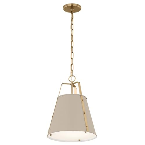 Etcher 13" 1 Light Updated Traditional Pendant with Satin Etched White Glass Diffuser in Greige and Champagne Bronze
