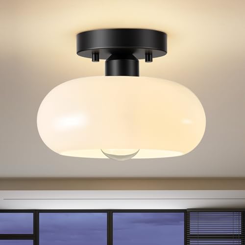 Mid Century Modern Black Semi Flush Mount Ceiling Light 8.66 Inch