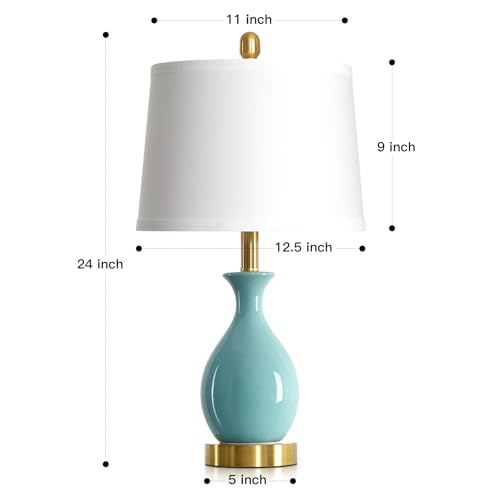 24" Aqua Blue Ceramic Table Lamps Set of 2 (2 Count)