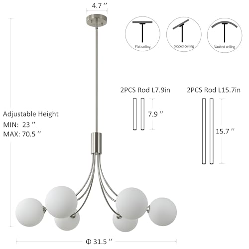 6 Light Brushed Nickel Chandelier