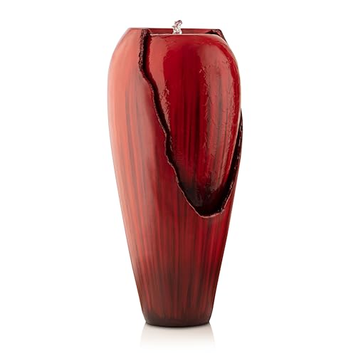 DIG100XS-RD | 33"H Outdoor Vintage Cascading Antique Jar Water Fountain with LED Lights — Garden, Patio & Yard Décor — Red Finish